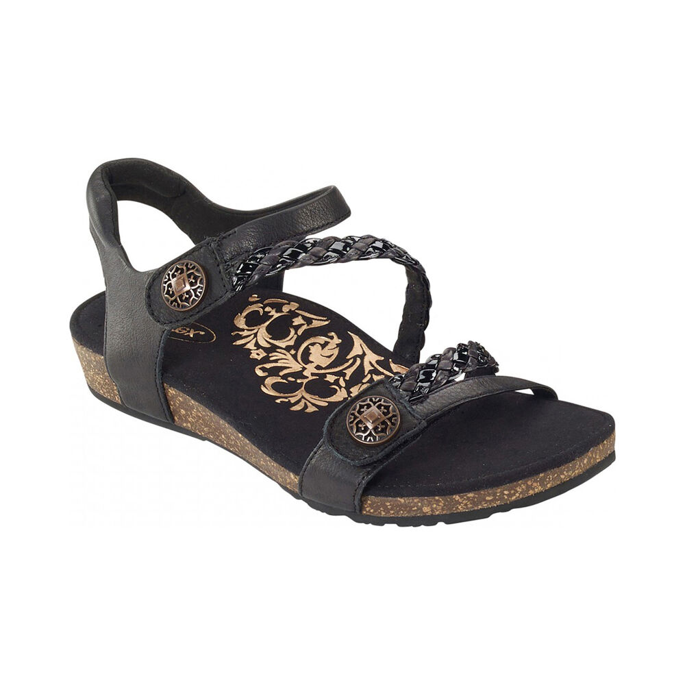 Aetrex Women's Jillian Braided Quarter Strap Sandals - Black | USA E87M0OP